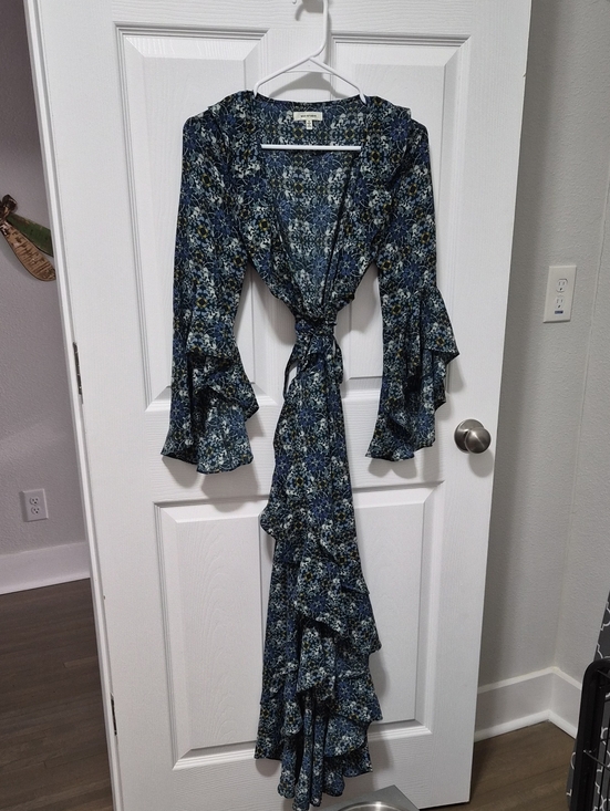 Max Studio Dresses & Skirts - Max Studio Navy Blue Floral Tie-Front Ruffle Maxi Dress